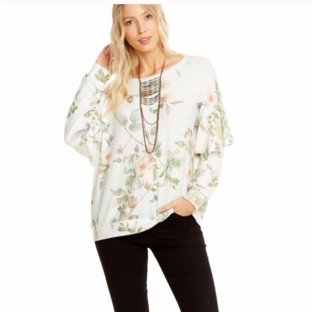 Chaser NWT pullover longsleeve casual boho loungewear soft floral top size large